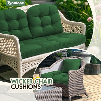 All Weather Outdoor Wicker Chair Cushions of 3 Pieces, Waterproof Outdoor Wicker Chair Cushion for Patio Furniture Loveseat Settee Bench, 1 Loveseat and 2 U-Shaped Thickened Cushions, Green - color: Green