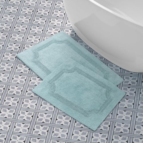 Laura Ashley - Reversible Cotton Bath Mat, Premium Bathroom Décor, Machine Washable Bathroom Rug, Highly Absorbent, 17"x24"/20"x32" 2-Piece Set, Aqua (Pack of 6) - color: Aqua, size: 1'8" x 2'8" (Rectangular) (Pack of 6)