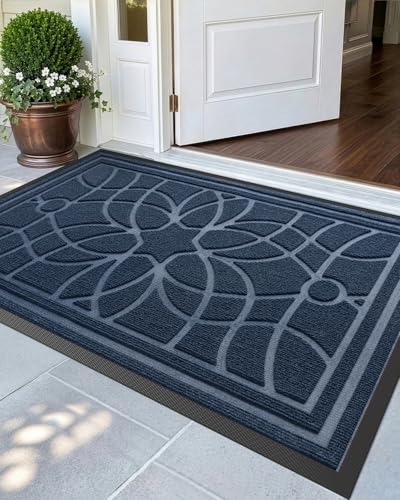 DEXI Front Door Mat Outside Entrance 32x48, Heavy Duty Non Slip, Blue | Low Profile Doormat with Rubber Back, Traps Dirt & Moisture, Easy to Clean, Fits Entryway, Patio, Garage - color: Blue, size: 32" X 48" (Rectangular)
