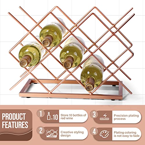 Countertop Wine Rack - 10 Bottle Freestanding Modern Rose Gold Metal Small Wine Rack - Tabletop Wine Holder Stand for Cabinet, Pantry, Wine Bottle Storage… - color: D-rose Gold 10btl