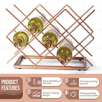 Countertop Wine Rack - 10 Bottle Freestanding Modern Rose Gold Metal Small Wine Rack - Tabletop Wine Holder Stand for Cabinet, Pantry, Wine Bottle Storage… - color: D-rose Gold 10btl