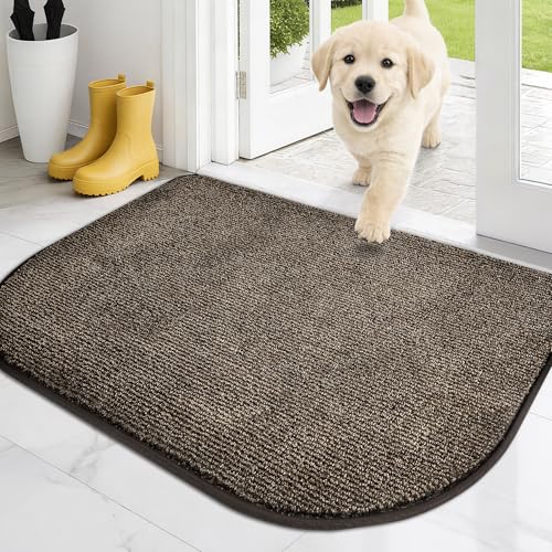 PURRUGS Dirt Trapping Door Mat, 24" x 35.5"(Half Round), Heathered Brown | Machine Washable, Non-Slip, Waterproof TPR Backing, Super Absorbent, Low Profile, Entryway Rug for Muddy Paws and Shoes - color: Heathered Brown, size: 24" X 35.5" (Half Round)