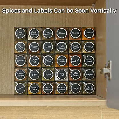 MIUKAA 49-Pack Cube Glass Spice Jars with 372 Labels, 49 Shakers, Lids, 4.5 oz Empty Square Spice Bottle, Reusable Clear Kitchen Spice Storage Containers