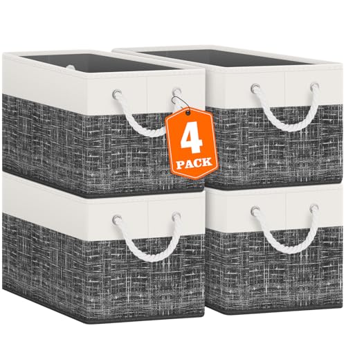 Storage Bins 4-Pack, Foldable Storage Baskets for Organizing Toys, Books, Shelves, Closet, Large Storage Box with Rope Handles, Sturdy Organizer Bins, White & Black - color: White & Black, size: 4pack