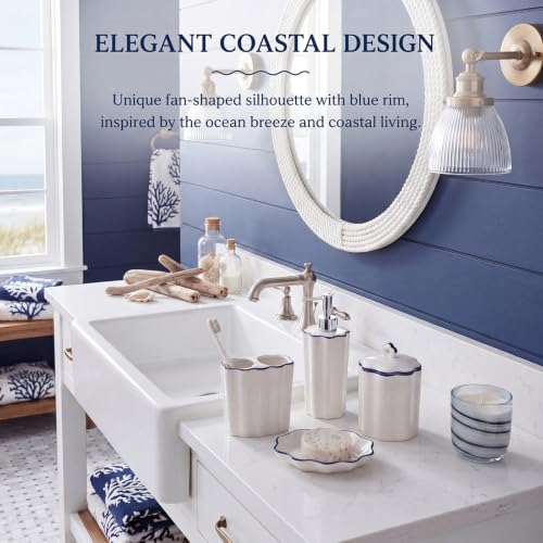 Zhehao Scalloped Bathroom Ceramic Accessories Set 4 Pcs Bathroom Accessory Sets with Toothbrush Holder Soap Dispenser Soap Dish Cotton Swab Jar Bathrooms Countertop Organizer(Blue) - color: Blue