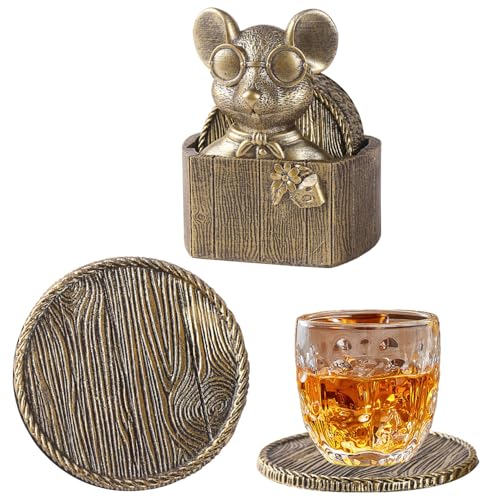 Cabin Coasters Set 6 Full Size Non-Slip Bar Coasters, Indoor Christmas Decorations, Man Cave Gifts for Men, Rustic Handmade Decor for The Home (Rat) - style: Rat-02