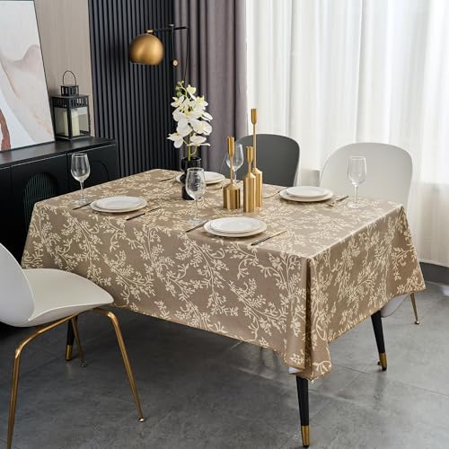 Pioggia Vinyl Tablecloth with Flannel Backing - Waterproof, Oil-Proof, Easy to Clean -Plastic Table Cloth - Perfect for Dining Tables, Kitchen Tables, Parties (Coffee Leaves, 60×102 Inch Rectangular) - color: Coffee Leaves, size: 102" x 60" (Rectangular)