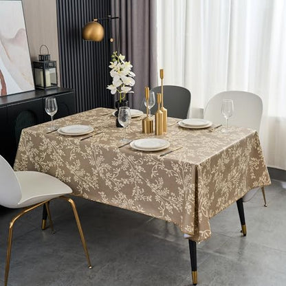 Pioggia Vinyl Tablecloth with Flannel Backing - Waterproof, Oil-Proof, Easy to Clean -Plastic Table Cloth - Perfect for Dining Tables, Kitchen Tables, Parties (Coffee Leaves, 60×102 Inch Rectangular) - color: Coffee Leaves, size: 102" x 60" (Rectangular)