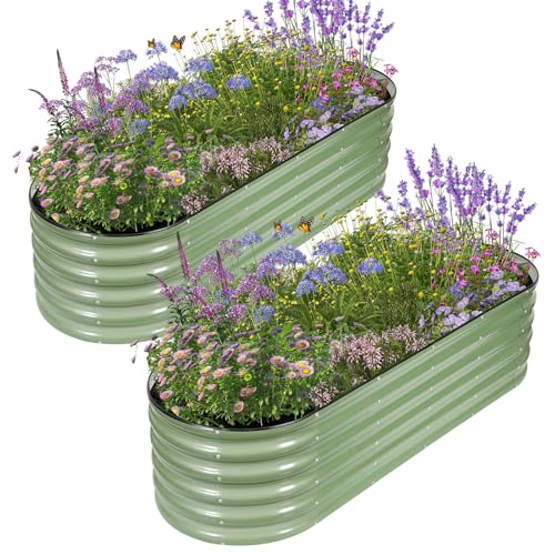 Galvanized Raised Garden Bed - 2 Pcs 6x2x1.4FT Planter Box, Green | Raised Beds for Gardening Outdoor, Metal Flower Bed, Steel Raised Garden Bed Kit with Gloves for Vegetables, Flower, Herbs - color: Green, size: 6x2x1.4ft