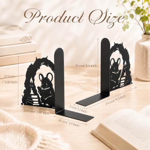 Sintuff 2 Pcs Metal Bookends Mouse Reading Book Book Ends for Shelves Decorative Bookshelf Hollow Letter Bookends Home Library Office School Desk Bookshelf Decor for Back to School Books Lovers Gift - style: Mouse Reading Book