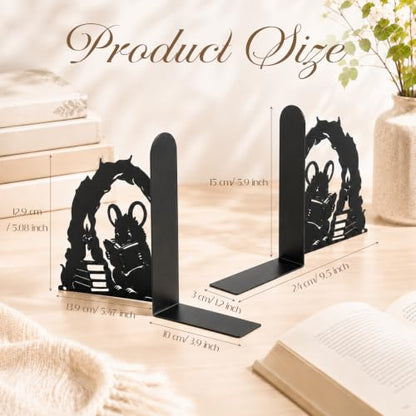 Sintuff 2 Pcs Metal Bookends Mouse Reading Book Book Ends for Shelves Decorative Bookshelf Hollow Letter Bookends Home Library Office School Desk Bookshelf Decor for Back to School Books Lovers Gift - style: Mouse Reading Book