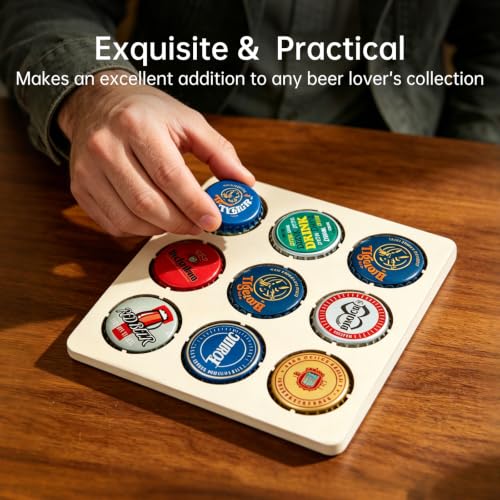Beer Mug Set with Bottle Cap Holder Board – 16.9oz Beer Mug Gift Set | 16.9oz glass beer mug, wooden bottle cap holder board, home bar game decor, beer lover gift set, bar party entertainment use