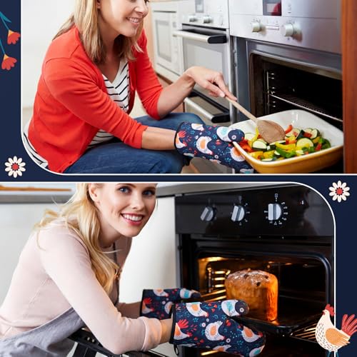 Frienda 6 Pcs Chicken Kitchen Oven Mitts Pot Holders and Dish Towels Set | Fall Thanksgiving Farmhouse Kitchen Decor Rooster Lover Gifts for Women Mom Cooking Baking Accessories - style: Cute Roosters