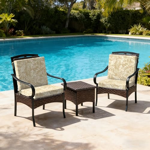 DYTXIII Outdoor Midback Chair Cushions Set of 2-20"x17" Water Repellent & Fade-Resistant Patio Seat Cushions with High-Resiliency Foam, Non-Slip Ties for Dining, Balcony Furniture-Tropical Oat - color: Tropical Oat