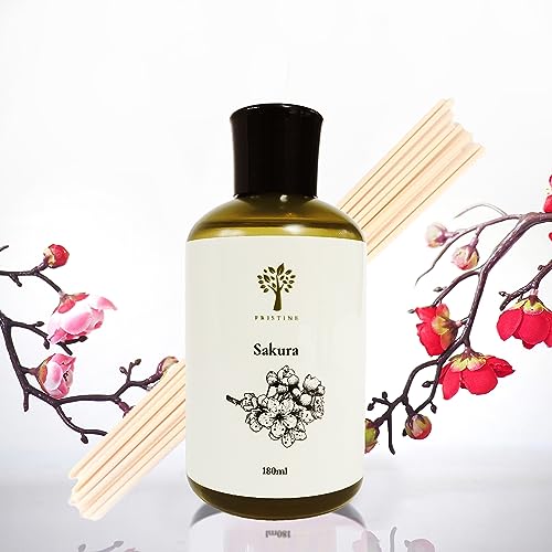 PRISTINE Sakura Diffuser Refill with Free Reed Stick | Cherry Blossom Flower Sakura Oil Diffuser & Reed Diffuser Sticks with Essential Oil Reed Diffuser Set | Home & Office | Calming Blend