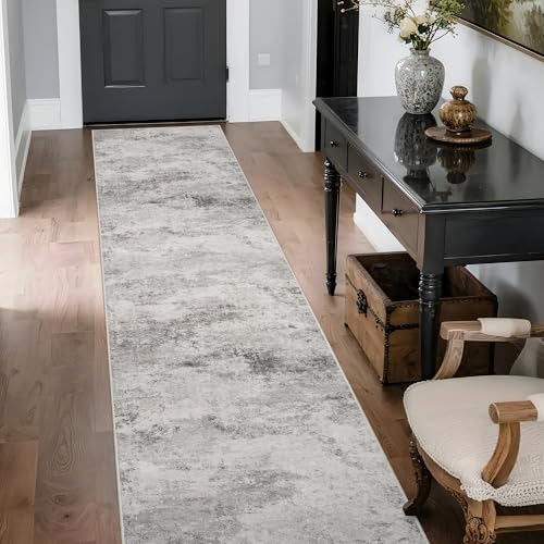 2x10 Grey Abstract Washable Rug:Non Slip Hallway Runner Rug | Soft Stain Resistant Thin Carpet, Low Pile Easy to Maintain, Perfect for Kitchen, Entryway, Bedroom and Homes with Pets - color: Grey01, size: 2' x 10' (Rectangular)
