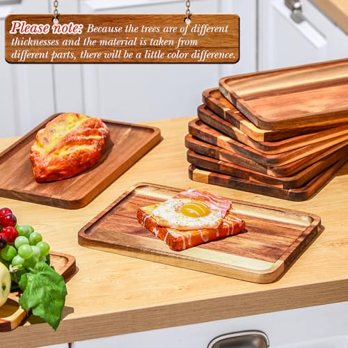 Roshtia 12 Pcs Acacia Wood Serving Tray Dinner Plates,8'' X 12'' X 0.6'' | Rectangular Wooden Platter Food Tray Cheese Charcuterie Board Bulk for Fruit Vegetable Appetizer Christmas Party Supplies - size: 8'' X 12'' X 0.6''
