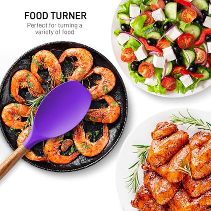 Zulay Kitchen 5 Piece Silicone Utensil Set | Non-Stick Silicone Cooking Utensils Set with Acacia Wood Handles - 464°F Heat Resistance Kitchen Utensils Set - Purple - color: Purple, size: 5-Piece Set