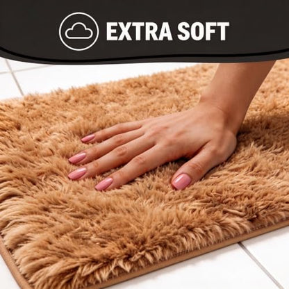Shaggy Bathroom Rugs Set Plush Velvet Bath Rugs Non-Slip Bath Mat Set 3 Piece,Washable Mats,Absorbent Shaggy Rugs Super Soft U-Shaped Toilet Rug,Bahroom Carpets for Bathroom,Tub,Shower(Brown - color: Brown