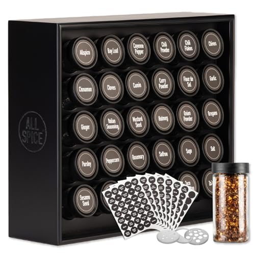 Spice Rack Organizer, Wood, 525 Unique Labels, Countertop or Wall Mount, Includes 30 4oz Jars- Matte Black - color: Matte Black, size: 30 Jar