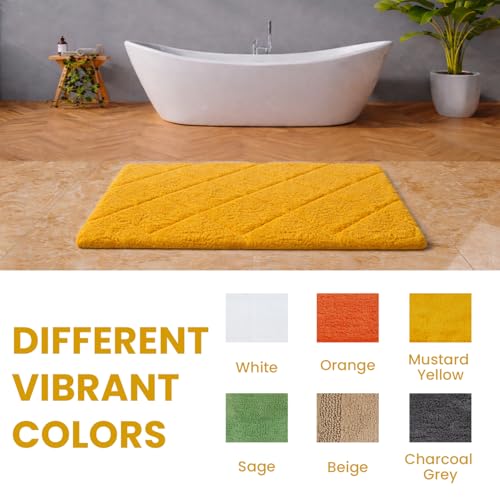 C23 20"x32" 100% Cotton Washable Bath Mat - 210 GSF Non-Slip Rug, Mustard Yellow - color: Mustard
