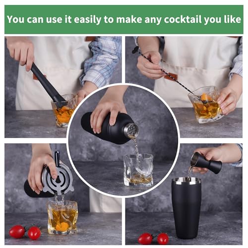 Cocktail Shaker Set Bartender Kit,5 Piece Bar Set Stainless Steel Bar Tools Set for Professional Bartender and Home (Matte Black, 5-Piece) - color: Matte Black