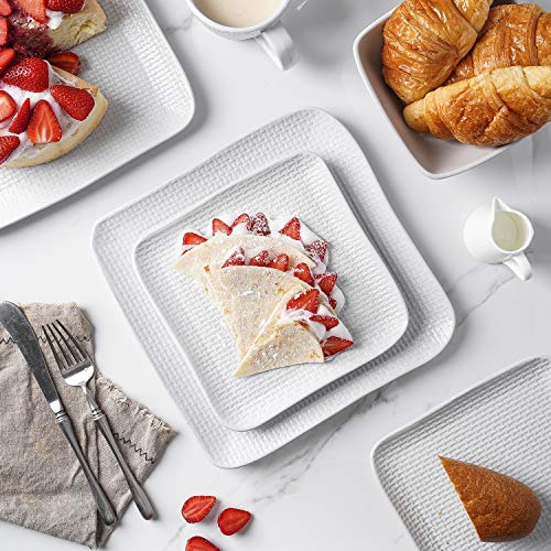 Stone Lain Olivia Weave Stoneware Dish Set, 4 Salad Plates, White