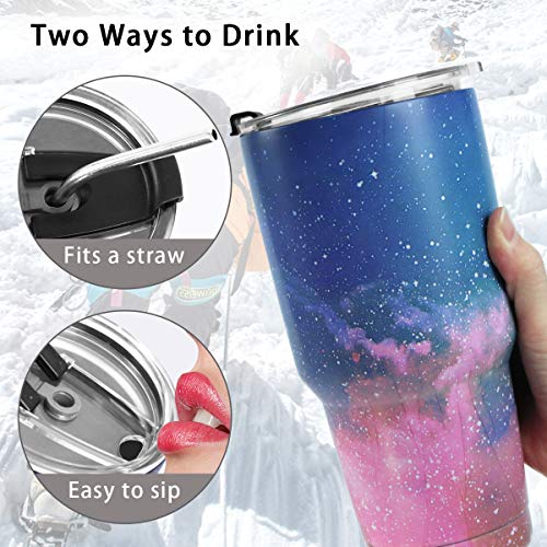 SYACOT 30oz Tumbler Double Wall Stainless Steel Vacuum Insulated Travel Mug with Splash-Proof Lid Metal Straw and Brush (Sky) - color: Sky-30oz