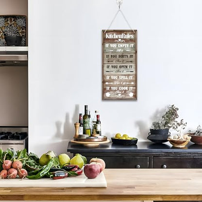 Kitchen Rules Decorative Sign | Rustic Farmhouse Style, Printed Wall Art, Kitchen Hanging Design, 13.7 x 7 inches - color: Kitchen Rules Sign