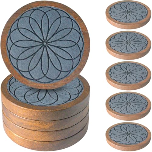 5 Pack Wood Coasters for Drinks, Minacun Absorbent Coaster Set, Drinks Coasters for Coffee Tabletop Protection, Non-Slip, Non-Stick, Suitable for Kinds of Cups Wooden Table Drink, 4.3 Inch Gray - color: #5-grey