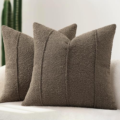 YCOLL Textured Boucle Throw Pillow Covers 26x26 Pack of 2 - Soft Neutral Striped Cushion Covers, Cozy Accent Decorative Pillow Covers for Couch, Sofa, Bed, Living Room (Brown) - color: Brown, size: 26" x 26" (Pack of 2)