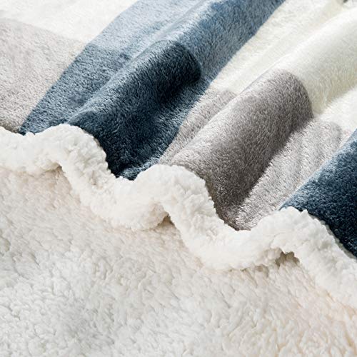 PU MEI Sherpa Fleece Throw Blanket 60" x 80" Reversible Plush Fluffy Large Big Blanket Lattice Flannel Blankets for Sofa Couch Bed (Grey-Soft Blue, 60"*80") - color: Grey-blue, size: 60"*80"