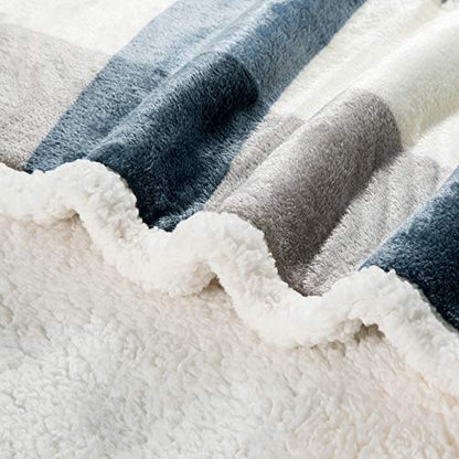 PU MEI Sherpa Fleece Throw Blanket 60" x 80" Reversible Plush Fluffy Large Big Blanket Lattice Flannel Blankets for Sofa Couch Bed (Grey-Soft Blue, 60"*80") - color: Grey-blue, size: 60"*80"