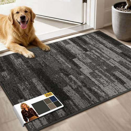JSEI Dirt Trapper Door Mat 24"x36", Non-Slip Doormat, Light Gray | Entryway Rugs Washable,Trap Dirt Absorbent Welcome Floor Mat, Low Profile Dog Door Mats for Front Back Door, Wet Shoes & Paws - color: Light Gray, size: 24'' X 36''