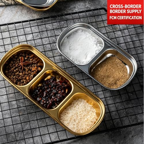 4-Grid Stainless Steel Divided Snack-Bowls For Home And Outdoor Use, Multi-Grid Serving Dishes For Small Ingredients - color: silver-4 grid