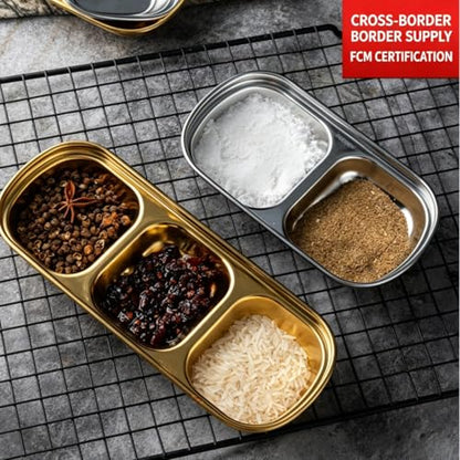 4-Grid Stainless Steel Divided Snack-Bowls For Home And Outdoor Use, Multi-Grid Serving Dishes For Small Ingredients - color: silver-4 grid