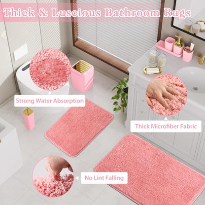 XLHOMO Bathroom Set - Pink Bathroom Sets with Shower Curtain and Rugs, 24PCS Shower Curtain Set with Hooks, Soap Dispenser, Soap Dish, Toilet Brush Holder and Trash Can for Housewarming - color: Pink and Gold, size: Bathroom Set+Shower Curtain+Bath Rugs