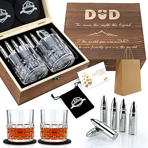 Whiskey Gifts for Men Dad, Father's Day Anniversary Bourbon Gifts for Him | Dad Birthday Gifts Ideas from Daughter Son, Stainless Steel Whiskey Stones and Glasses Set for Housewarming Retirement Gifts - style: Straight Glasses+Stainless Steel Stones for D