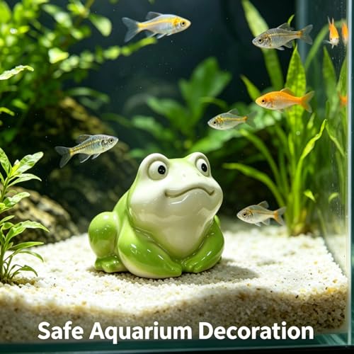 Cute Chubby Frog Statue Decor, 4.1 Inch Handcrafted Glazed Ceramic Figurine for Planter, Aquarium & Window Sill, Small Animal Ornament for Desk/Garden