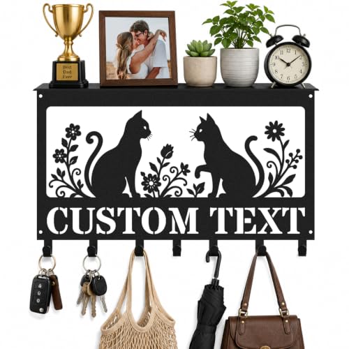 Personalized Name Key Holder with Shelf for Cat Lover Gift | Custom Decorative Key Hooks Wall Mount for Girls, Bag Coat Rack Organizer for Entryway Bedroom - color: Color 09