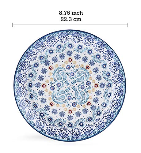 Bico Blue Talavera Salad Plates Set of 4, 8.75 Inch Ceramic Dessert Plates for Salad, Appetizer, Side Dishes, Microwave and Dishwasher Safe, Gift for Housewarming and Thanksgiving - color: Blue Talavera