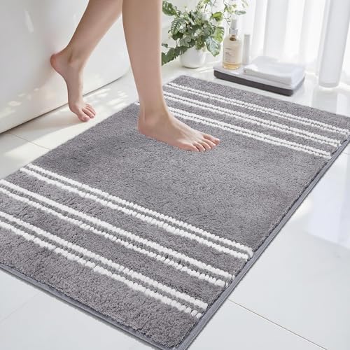 Tyrot Bathroom Rugs Non Slip Washable 32x20, Ultra Soft Super Absorbent Bath Rugs for Bathroom Floor, Shaggy Chenille Bath Rug, Microfiber Plush Quick Dry Bath Mat for Bathtub, Sink and Shower, Grey - color: Grey, size: 20''x32''