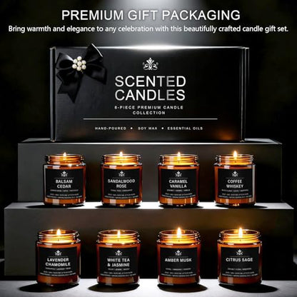 8 Pack Soy Wax Scented Candles Gift Set, Aromatherapy Candles with Lavender Chamomile, Citrus Sage, Caramel Vanilla, Coffee Whiskey, Long Lasting Stress Relief Candle, Unisex Home & Gift Set for Men - color: Signature Scents Set