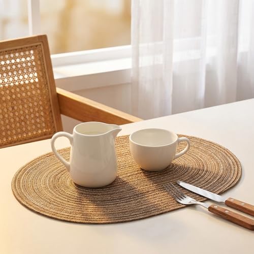 Placemats Set of 4, Woven Oval Braided Dining Table Mats(Brown) | 12 x 17.5 Inch Size Fits Plates and Flatware; Hand Washable and Heat Resistant for Kitchen Use, with Farmhouse and Boho Style - color: Brown, size: 4 pcs