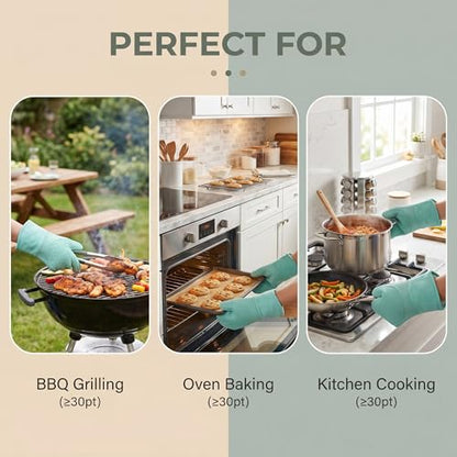 Silicone Oven Mitts Ultra Heat Resistant up to 500°F - Oven Mitts with Thick Cotton Liner - Long Slip Resistant Pot Holders, Flexible Oven Gloves -2Pack 13.5" (RED) - color: Red