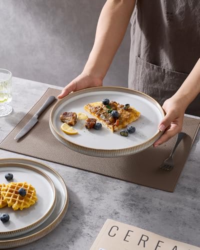 famiware Star Dinner Plates for 6, 10 inches Plate Set, Scratch Resistant, Stoneware Dinnerware, Kitchen Modern Rustic Serving Dishes, Cappuccino White (Pack of 2) - color: Cappuccino White, size: 10"(6pcs)ST (Pack of 2)