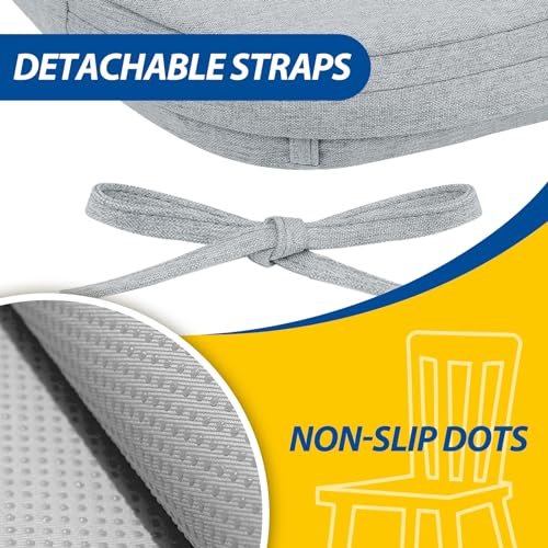 AAAAAcessories D-Shaped Chair Cushions, 2" Thick Dining Chair Pads with Ties and Removable, Machine-Washable Cover, 17" x 16", Set of 4, Gray - color: Gray, size: 4 Count(Pack of 1)