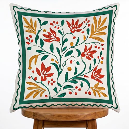 Floral Pillow Cover, Spring Summer Floral Double Sided Printed Throw Pillow Covers Home Decor, Pillowcase Cushion Cover for Bedroom Sofa Farmhouse Living Room, 18x18Inch (Green) - color: Green