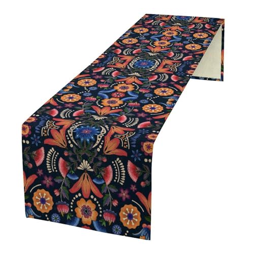 Mexican Fiesta Table Runner, Cinco De Mayo Decorations Mexico Dia De Los Muertos Rustic Table Runner for Home Dining Room Kitchen Holiday 13x36in - color: Mexican-5, size: 13x36in
