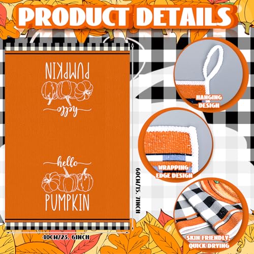 12 Pcs Fall Kitchen Towels and Oven Mitt Sets 4 Maple Leaf Oven Mitts 4 Harvest Dish Towels and 4 Plaid Pot Holders Pumpkin Cooking Accessories for Thanksgiving Autumn Kitchen Decoration - style: Maple Leaf